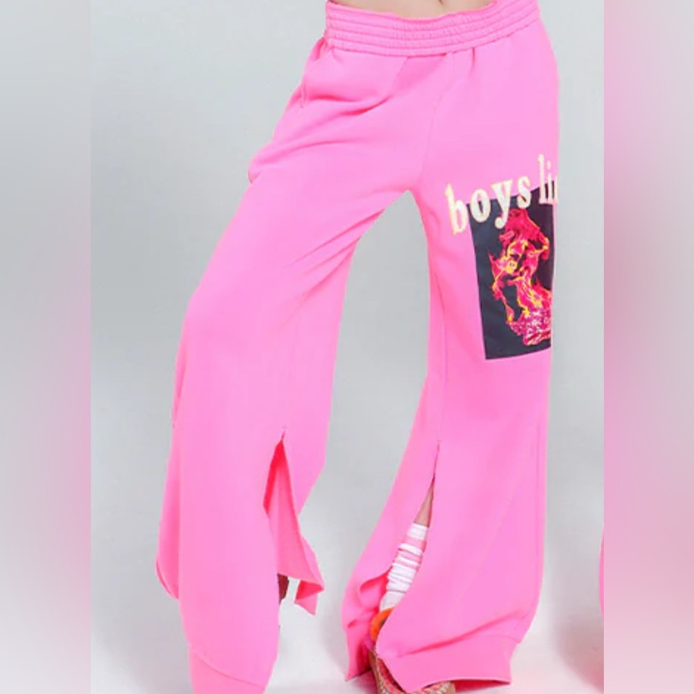 Boys Lie Electric Love Wide Leg Sweatpant Bright Pink NWT - Picture 3 of 4